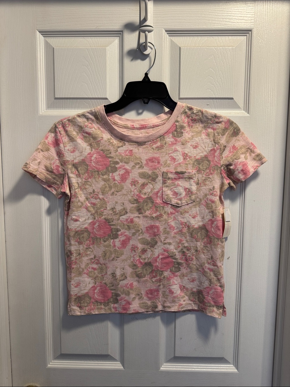 Girls' Pink Floral Short-Sleeve Pocket Tee - Picture 1 of 2